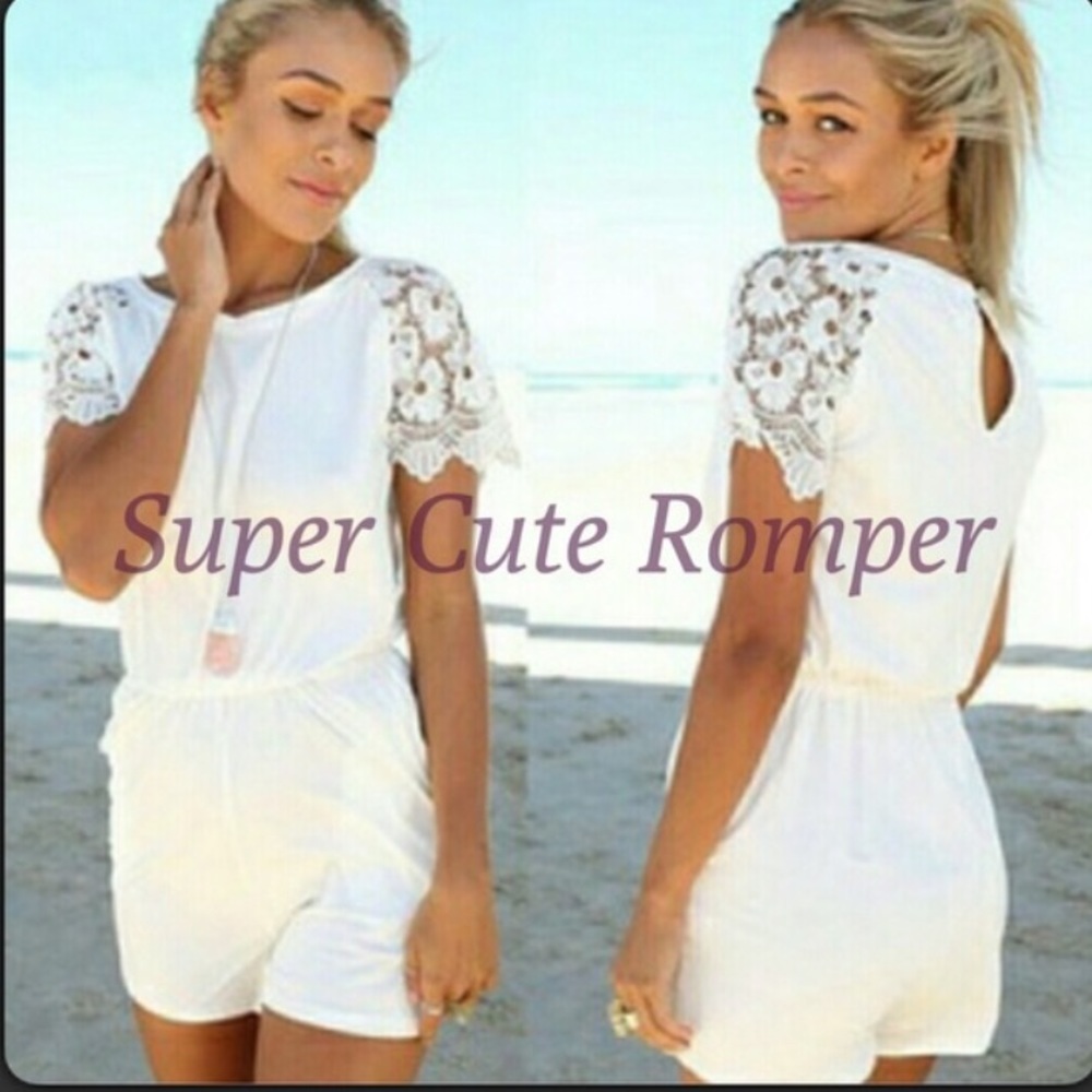 Cute White Summer Romper with Lace Sleeves 🌼